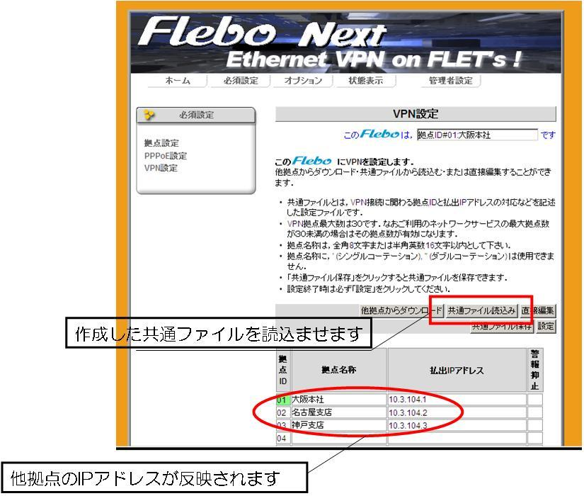イーサネットVPN装置Flebo（フレボ）のVPN設定